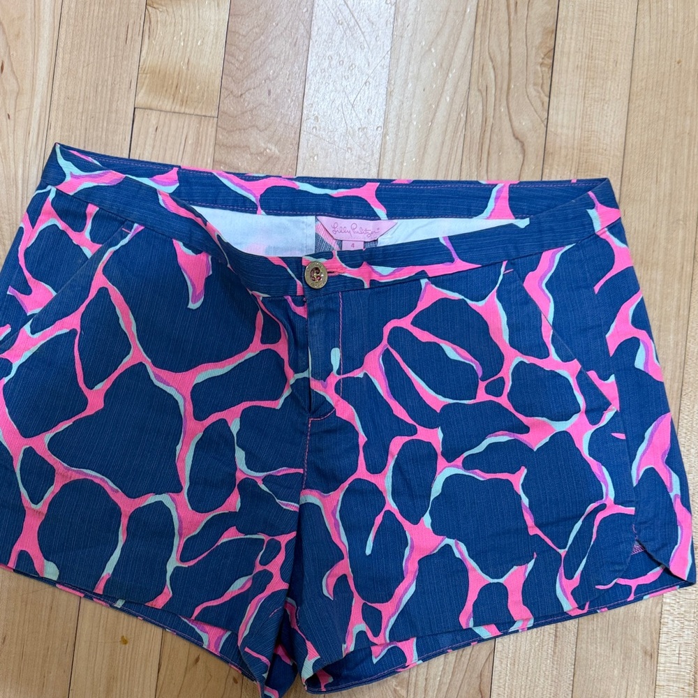 Lilly Pulitzer Navy Shorts with Bright Pink Abstract Print